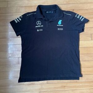 Mercedes AMG Petronas F1 Team Polo Shirt Black Mens Large Hugo Boss Sponsor Logo